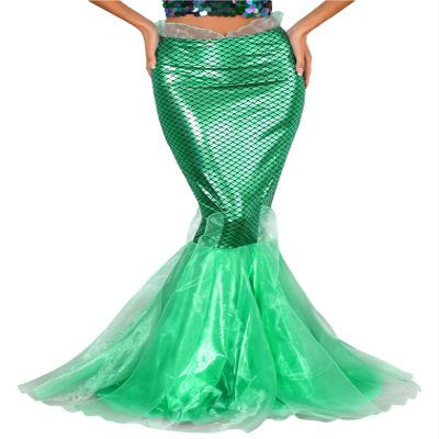 FEESHOW Women's Mermaid Tail Halloween Costumes Party Shiny Sequins Long Skirt D2018#Green X-Large