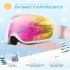 OutdoorMaster Owl Snowboarding Goggles For Glasses OTG Kids UV Protection Anti Fog Ski Goggles(White Frame+VLT 13% Revo Pink) view 3