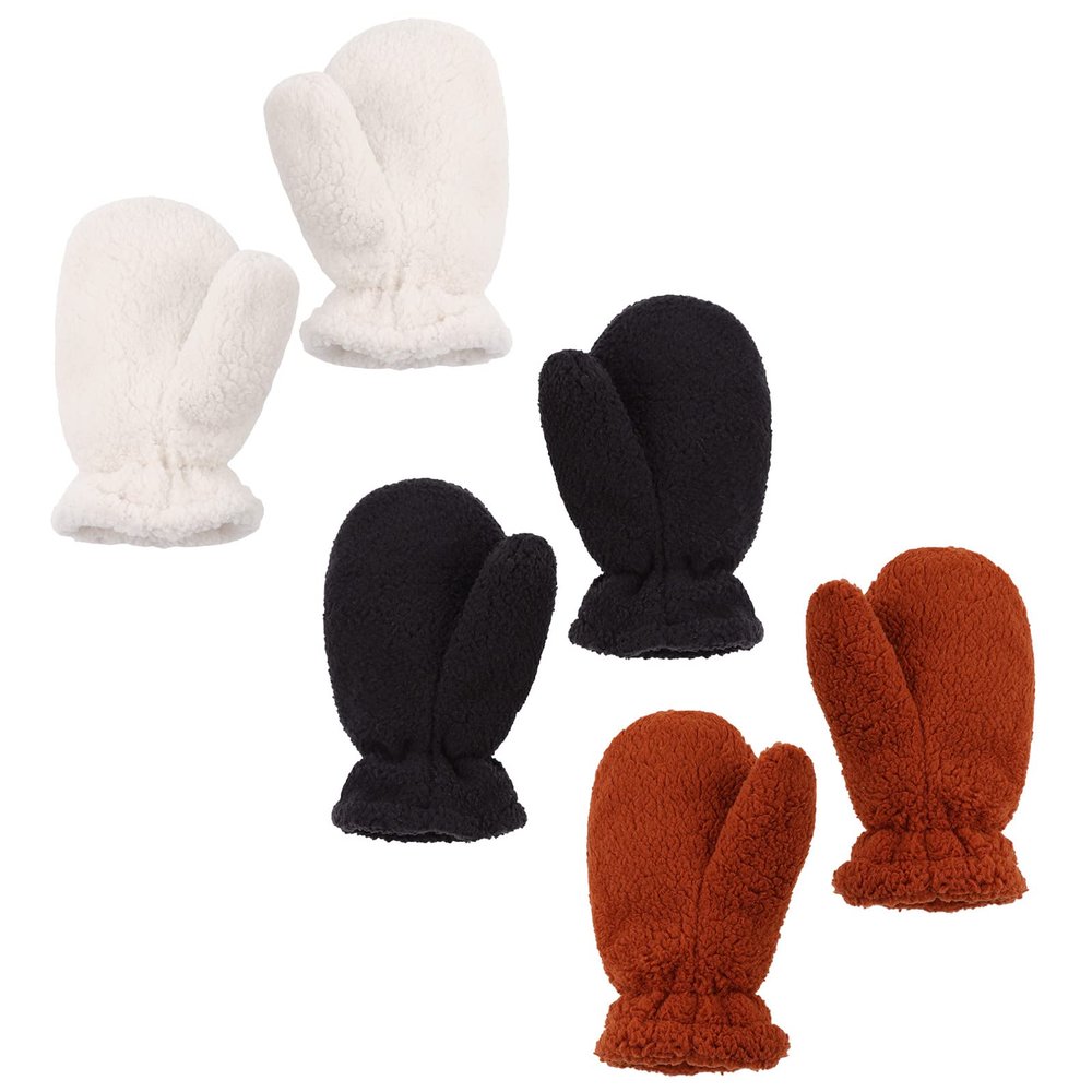 Zsedrut 3 Pairs Kids Winter Glove Fleece Lined Baby Girl Mittens Warm Toddler Boys Gloves (Thumb-White+Caramel+Black,M)