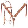 Western Saddle Horse Headstall Bridle Breast Collar Reins Tack Set Leather Floral Tooled Handmade Breastplate ME-HBC-160F Full Size view 1