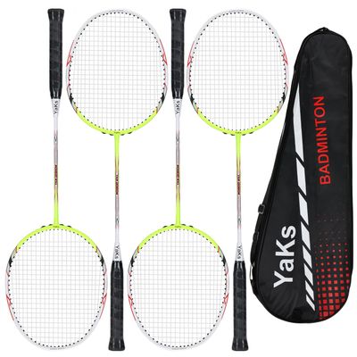4pcs 3U Full Carbon Professional Ultra Light High Elastic Adult Student Training Badminton Racket Set Durable Type Yellow-White