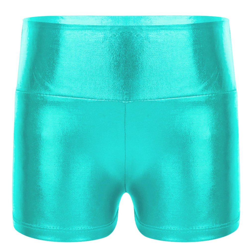 JEATHA Girls Shiny Metallic Booty Shorts Athletic Gymnastic Sports Tumbling Sparkle Glitter Dance Bottoms Blue Green 14