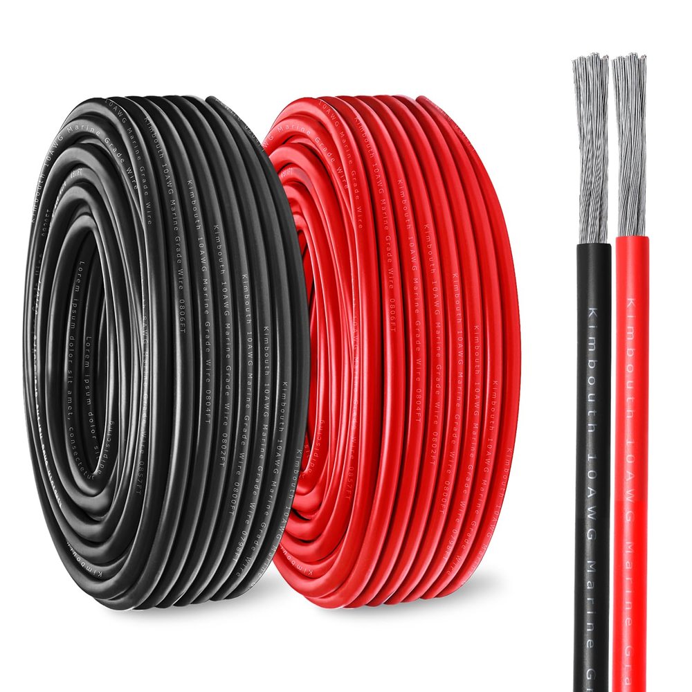 10 Gauge Marine Wire Tinned Copper Boat Cable, Standard USA OFC Oxygen Free Copper Wire for Automotive Boat Speakers Solar Outdoors (10 Gauge 30FT Red+30FT Black)