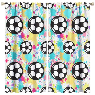 INSFBRB Sport Soccer Curtains for Living Room, Abstract Oil Paint Soccer Ball Funny Football Rod Pocket Thermal Insulated,Noise Reduction 2 Panels 84" L x 42" W