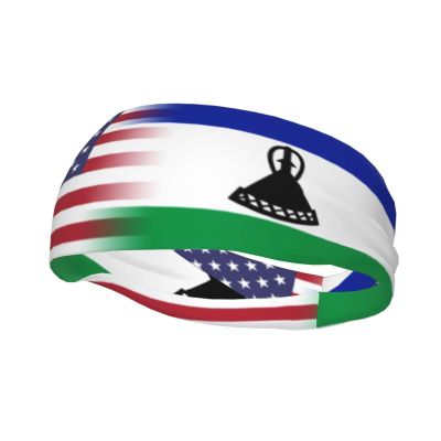 Vuquis Us Lesotho America Flag Headbands Sports Non-Slip Tennis Workout Sweat Bands For Women Men