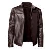 Motorcycle Jacket Winter Jacket Mens Winter Jacket Men'S Leather Jacket Fashion Autumn Winter Warm Casual Leather Zipper Long Sleeve Jacket Coat Brown Large view 2
