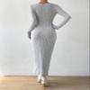 Twist Front Wrap Hem Ribbed Knit Dress - Grey, Elegant, Long Sleeve, High Waist, Slit Hem, Slim Fit (Color : Gray, Size : Medium) view 2