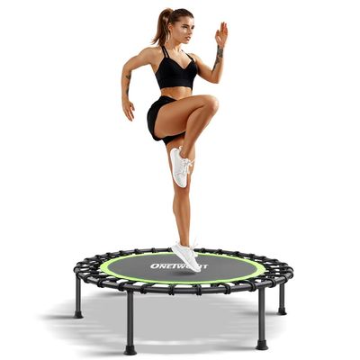 ONETWOFIT 42"/45" Rebounder Trampoline for Adults, Silent Mini Trampoline Indoor Exercise Fitness Trampoline Bungee Rebounder Workout Max Load 330lbs (45IN-Blue-with-Handle)