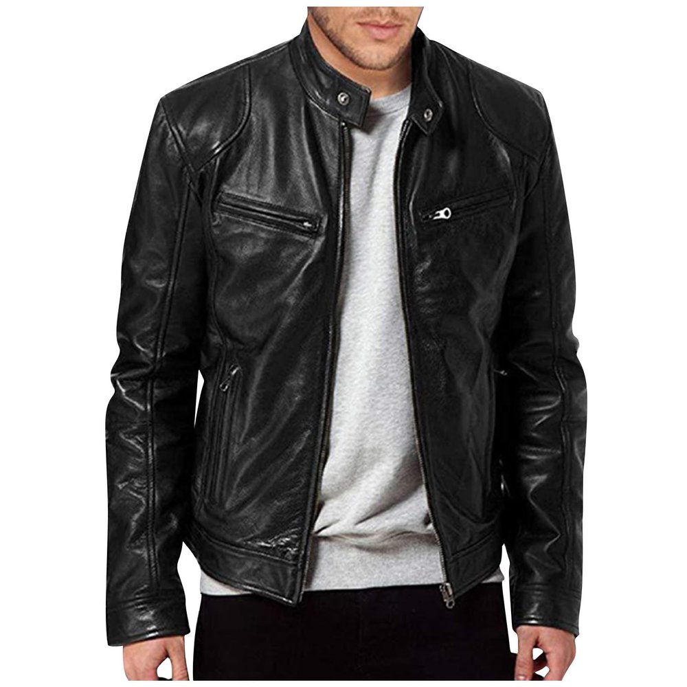 Jackets For Men Flannel Jacket Athletic Jacket Oversized Jacket Fashion Autumn Winter Warm Casual Leather Zipper Long Sleeve Jacket Coat Black X-Large