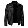 Jackets For Men Flannel Jacket Athletic Jacket Oversized Jacket Fashion Autumn Winter Warm Casual Leather Zipper Long Sleeve Jacket Coat Black X-Large view 2