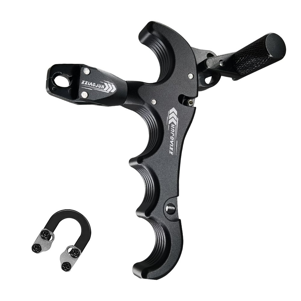 xxiaojun Compound Bow Aid Releaser and D Loop RopeAdjustable Can Rotate 360 Thumb Release Bow Aluminum Alloy AidsArchery Release Aids with Anti-Slip Grain. (4 Fingers-Non-Slip Spreading-Black)