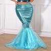JEATHA Women Shiny Fishtail Skirt Cascading Tulle Fish Scale Print Maxi Skirt Mermaid Cosplay Costume Blue Large view 2