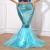 JEATHA Women Shiny Fishtail Skirt Cascading Tulle Fish Scale Print Maxi Skirt Mermaid Cosplay Costume Blue Large view 3