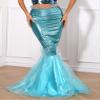 JEATHA Women Shiny Fishtail Skirt Cascading Tulle Fish Scale Print Maxi Skirt Mermaid Cosplay Costume Blue Large view 4