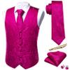 Barry.Wang Hot Pink Mens Paisley Tie and Vest Set with Pocket Square Cufflinks WaistCoat Suit for Tuxedo 5PCS view 1