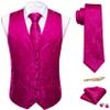 Barry.Wang Hot Pink Mens Paisley Tie and Vest Set with Pocket Square Cufflinks WaistCoat Suit for Tuxedo 5PCS view 3