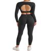 SUUKSESS 2 Piece Workout Sets for Women Long Sleeve Gym Sets Woman Butt Lifting Leggings Open Back Crop Tops view 2