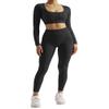 SUUKSESS 2 Piece Workout Sets for Women Long Sleeve Gym Sets Woman Butt Lifting Leggings Open Back Crop Tops view 3