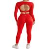 SUUKSESS 2 Piece Workout Sets for Women Long Sleeve Gym Sets Woman Butt Lifting Leggings Open Back Crop Tops view 2