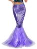 JEATHA Women Shiny Fishtail Skirt Cascading Tulle Fish Scale Print Maxi Skirt Mermaid Cosplay Costume Purple X-Large view 1