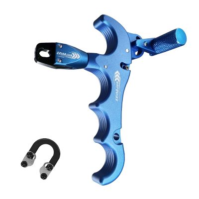 xxiaojun Compound Bow Aid Releaser and D Loop RopeAdjustable Can Rotate 360 Thumb Release Bow Aluminum Alloy AidsArchery Release Aids with Anti-Slip Grain. (4 Fingers-Non-Slip Spreading-Blue)