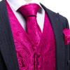 Barry.Wang Hot Pink Mens Paisley Tie and Vest Set with Pocket Square Cufflinks WaistCoat Suit for Tuxedo 5PCS view 2
