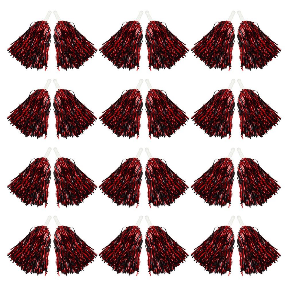 Hooshing 24PCS Red and Black Pom Poms Cheerleading Metallic Cheer Pom Poms with Plastic Handles for Team Sports Party Dance