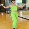 Women's Latin Tassel Dance top and Pant 2 Piece Sets for Ballroom Rumba Tango Salsa(Green 10-11T) view 2