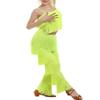 Women's Latin Tassel Dance top and Pant 2 Piece Sets for Ballroom Rumba Tango Salsa(Green 10-11T) view 4