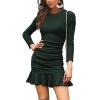 DGHM-JLMY Women's Fall Sexy Ribbed Sheath Mini Dress Ruffle Hem Flowy Long Sleeve Bodycon Round Neck Slim Fit Pencil Dress (Dark Green,US Size XL Asia 3XL) view 1