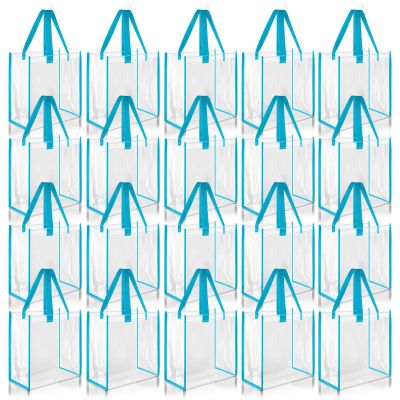Paterr 20 Pack Plastic Clear Tote Bags 10 x 10 x 4 Inch Stadium Approved Gift Bag with Handles for Women Sports Work Travel (Light Blue)