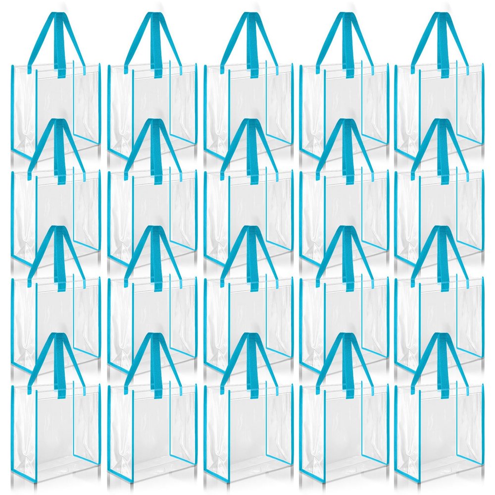 Paterr 20 Pack Plastic Clear Tote Bags 10 x 10 x 4 Inch Stadium Approved Gift Bag with Handles for Women Sports Work Travel (Light Blue)