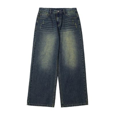 Men's Hip Hop Retro Jeans Relaxed Fit Daily Loose Fit Denim Pants Casual Classic Straight Jeans (32,Blue)