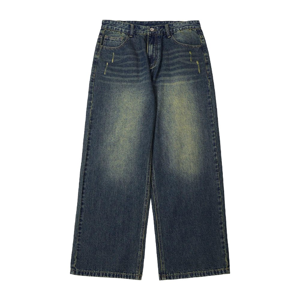 Men's Hip Hop Retro Jeans Relaxed Fit Daily Loose Fit Denim Pants Casual Classic Straight Jeans (32,Blue)