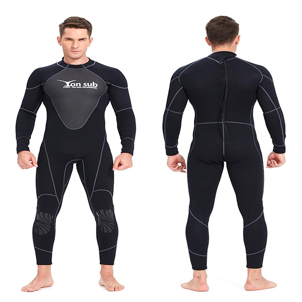 clhjinruoliu Men's 1.5MM Full Body Surfing Wetsuit, Keep Warm Ultra Stretch Flatlock Jumpsuit Back Zip for Surfing Diving Snorkeling and Swimming,S