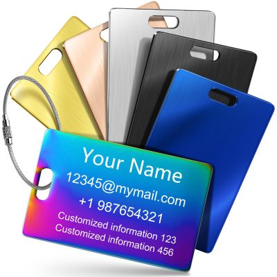 2 Pack Personalized Luggage Tags for Suitcases and Backpacks - Stainless Steel Metal Unique Custom Traval Bag Name Tags for Kids, Women, Luggage, Baggage, Cute and Funny - Bulk Set (2 Pack)