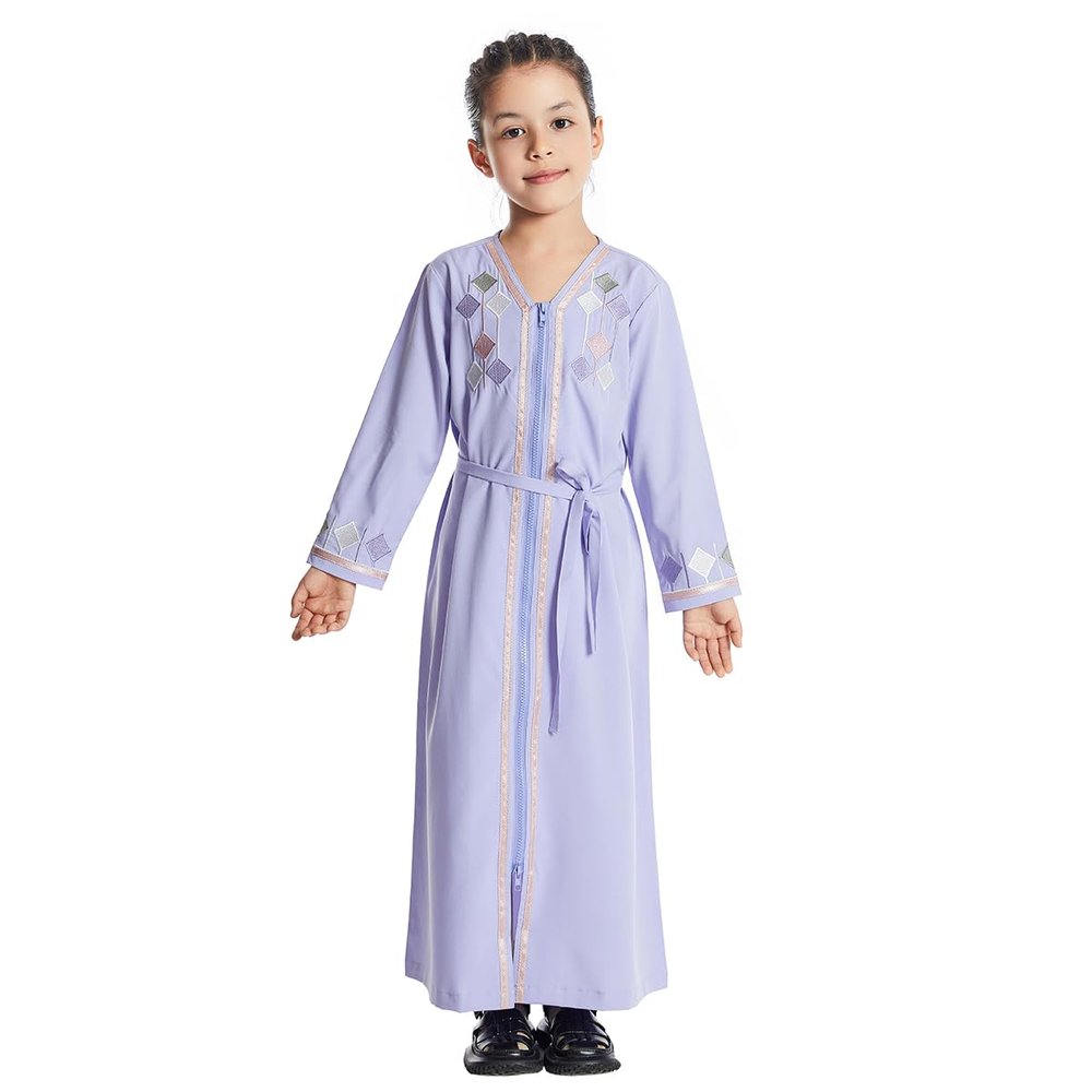 Abaya for Girls Ramadan Dubai Islamic Dress Casual Dress Long Sleeve Hooded Maxi Dresses Muslim Dress for Toddler Girls Traditional Abaya Dubai Clothes Robe Kids ????? ?????? Purple 4-5 Years