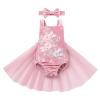 Baby Girls 1st Birthday Outfit Fall Winter Velvet Romper Ruffle Sleeveless Backless Princess Party Tutu Dress Headband Boho Embroidery Cake Smash Clothes for Photo Shoot Dusty Pink 18-24 Months view 1