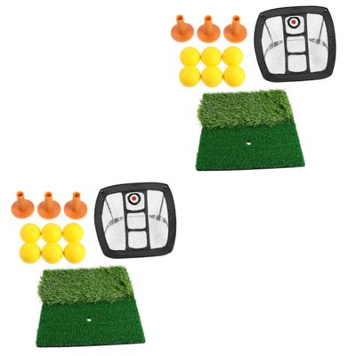 2 Sets Golf Practice Set Golf net Golfing net Outdoor Accessories Green Suits Outdoor Practice Net Training aid Nylon Net Mats Square Training Ball Perforated Ball Cut Pole net Toy/2486