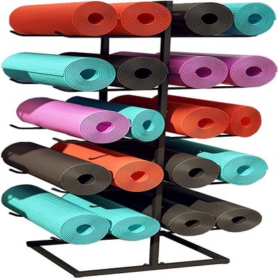 CIRCIR Floor Yoga Mat Rack Storage, Vertical 5 Tier Large Capacity Yoga Mat Holder Shelf for Foam Roller/Towel, Gym Metal Yoga Mat Organizer (Color : Black)