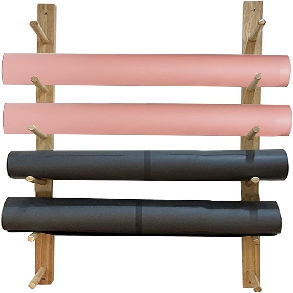 CIRCIR Gym/Home Wood Yoga Mat Rack Holder Shelf,Wall Mounted Exercise Mats Organizer Stand,Multifunctional Sports Accessaries Storage (Size : 6 Tier)