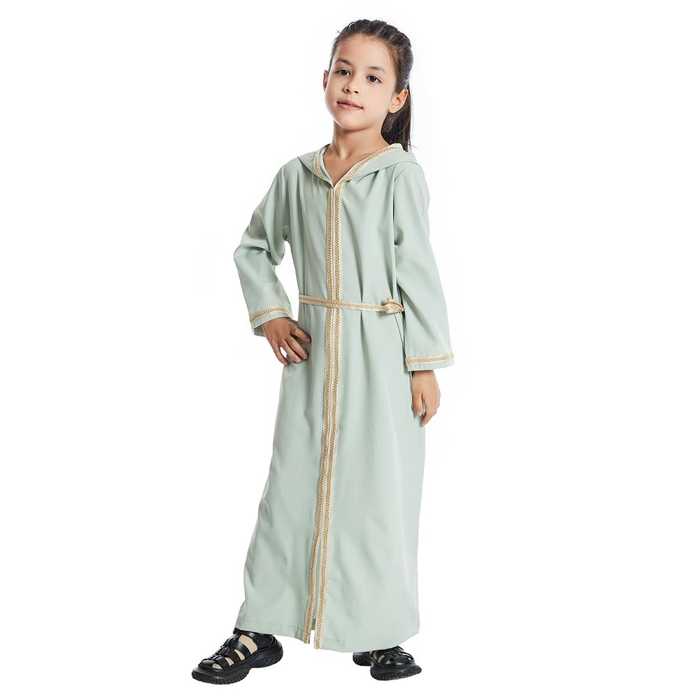 Abaya For Girls Muslim Dress Robe Ramadan Hooded Maxi Dress Toddler Dubai Islamic Dress Prayer Cloth   Abaya Kaftan Prayer Dress Toddler Muslin Dress Long Sleeve Mint Green 3-4 Years