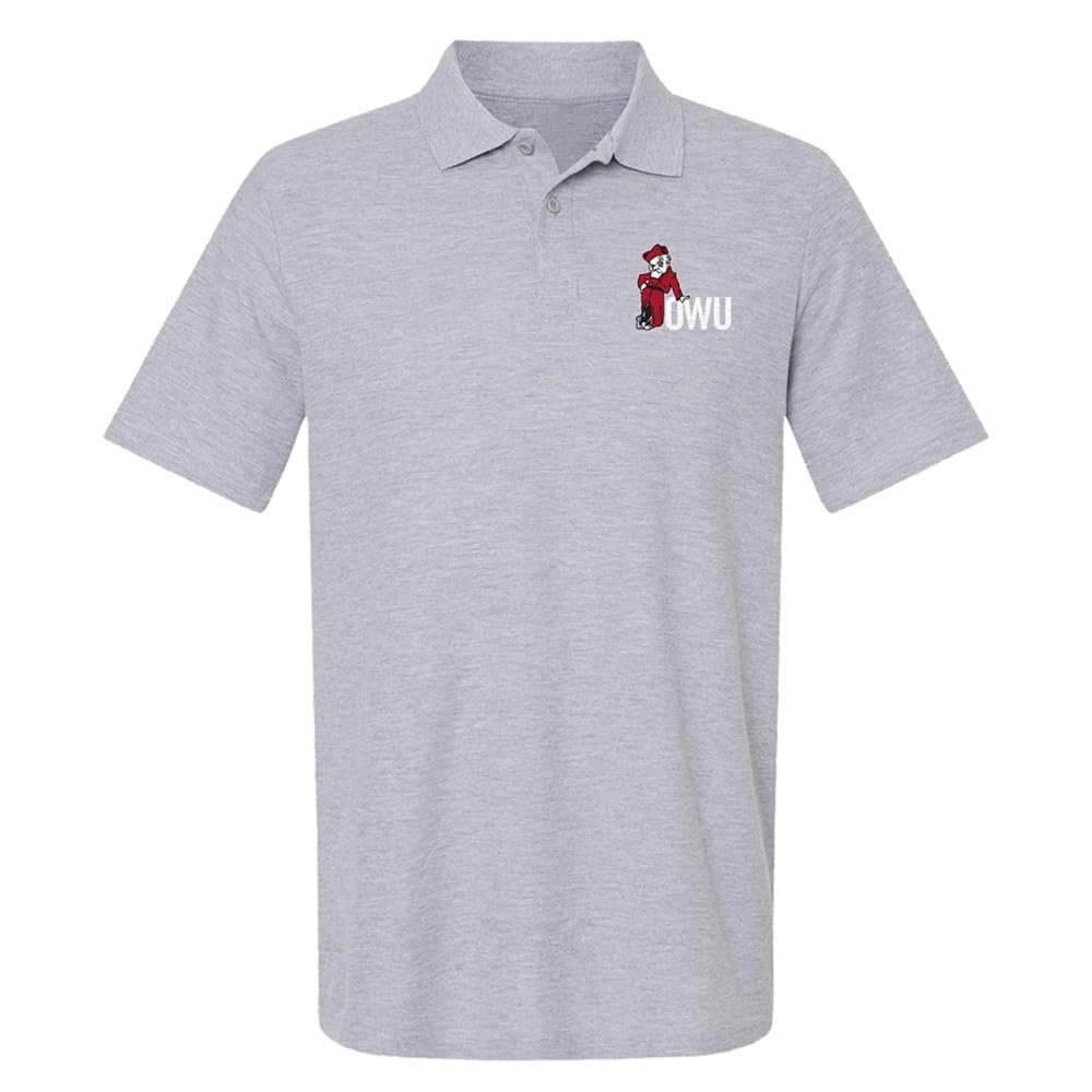 Campus Lab Ohio Wesleyan University Primary Logo Men's Adult 100% Cotton Knit Polo Shirt, Athletic Heather, 3X-Large