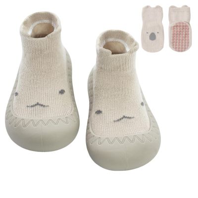 Dexspoeny Baby Slippers - 2 Pairs Soft Rubber Non Slip Floor Socks Shoes for Toddler Boys & Girls with Grippy Soles