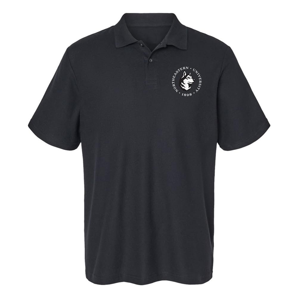 Campus Lab Northeastern University Primary Logo Men's Adult 100% Cotton Knit Polo Shirt, Black, 3X-Large