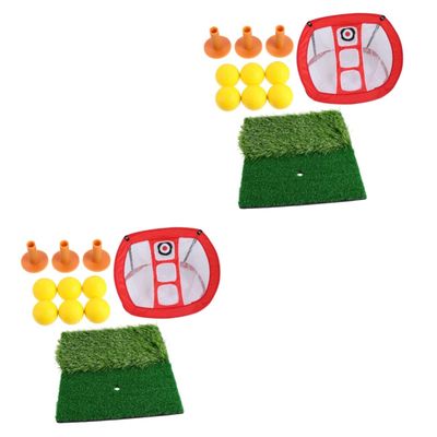 2 Sets Golf Practice Set Indoor Golf Balls Green Accessories Mini Golf Balls Putting mats Swing Training Aids Golf Turf mat for Backyard Nylon Net Sports Net Matte Driving pad/2569