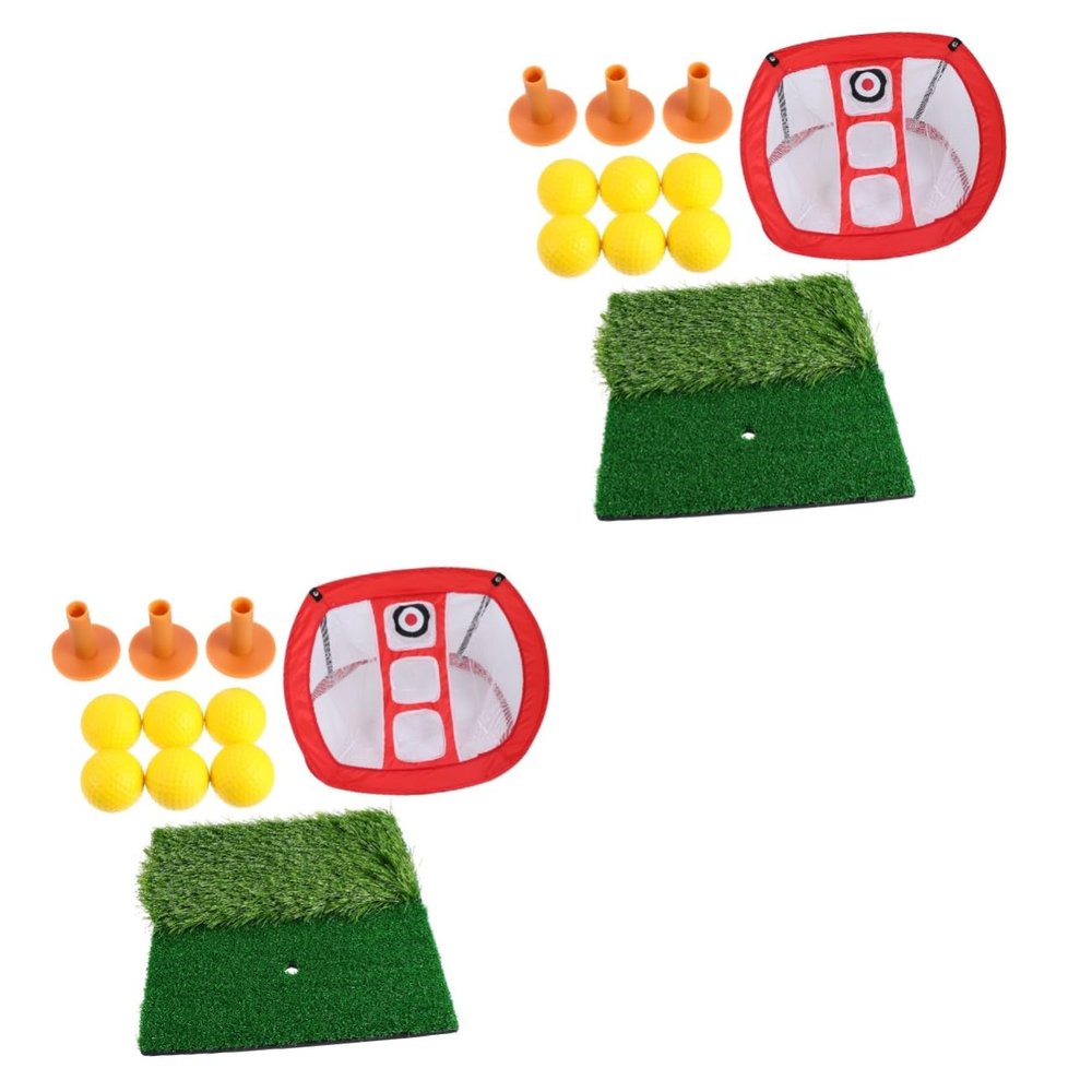 2 Sets Golf Practice Set Indoor Golf Balls Green Accessories Mini Golf Balls Putting mats Swing Training Aids Golf Turf mat for Backyard Nylon Net Sports Net Matte Driving pad/2569