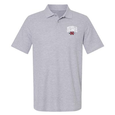 Campus Lab Nicholls State University Primary Logo Men's Adult 100% Cotton Knit Polo Shirt, Athletic Heather, 3X-Large