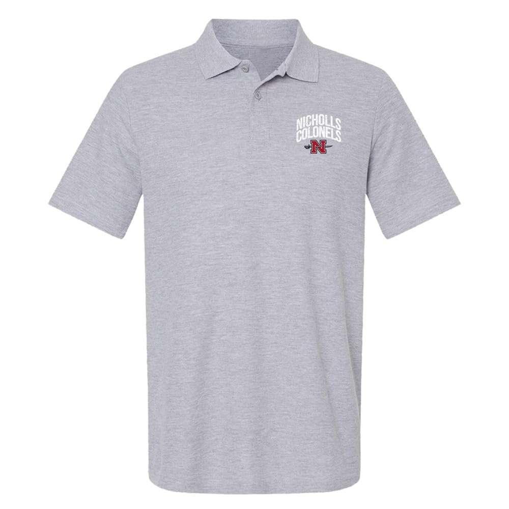 Campus Lab Nicholls State University Primary Logo Men's Adult 100% Cotton Knit Polo Shirt, Athletic Heather, 3X-Large