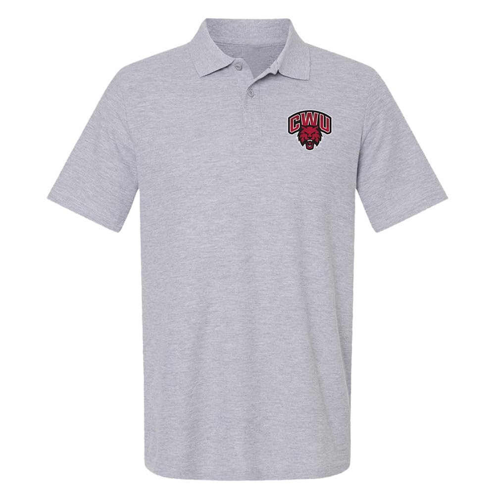 Campus Lab Central Washington University Primary Logo Men's Adult 100% Cotton Knit Polo Shirt, Athletic Heather, 3X-Large